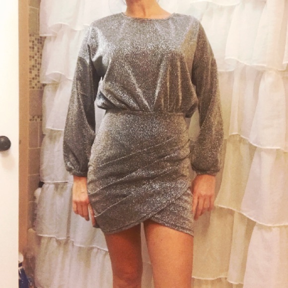 NEW Silver Sparkle Cocktail Mini Dress, Size Small - Picture 2 of 4